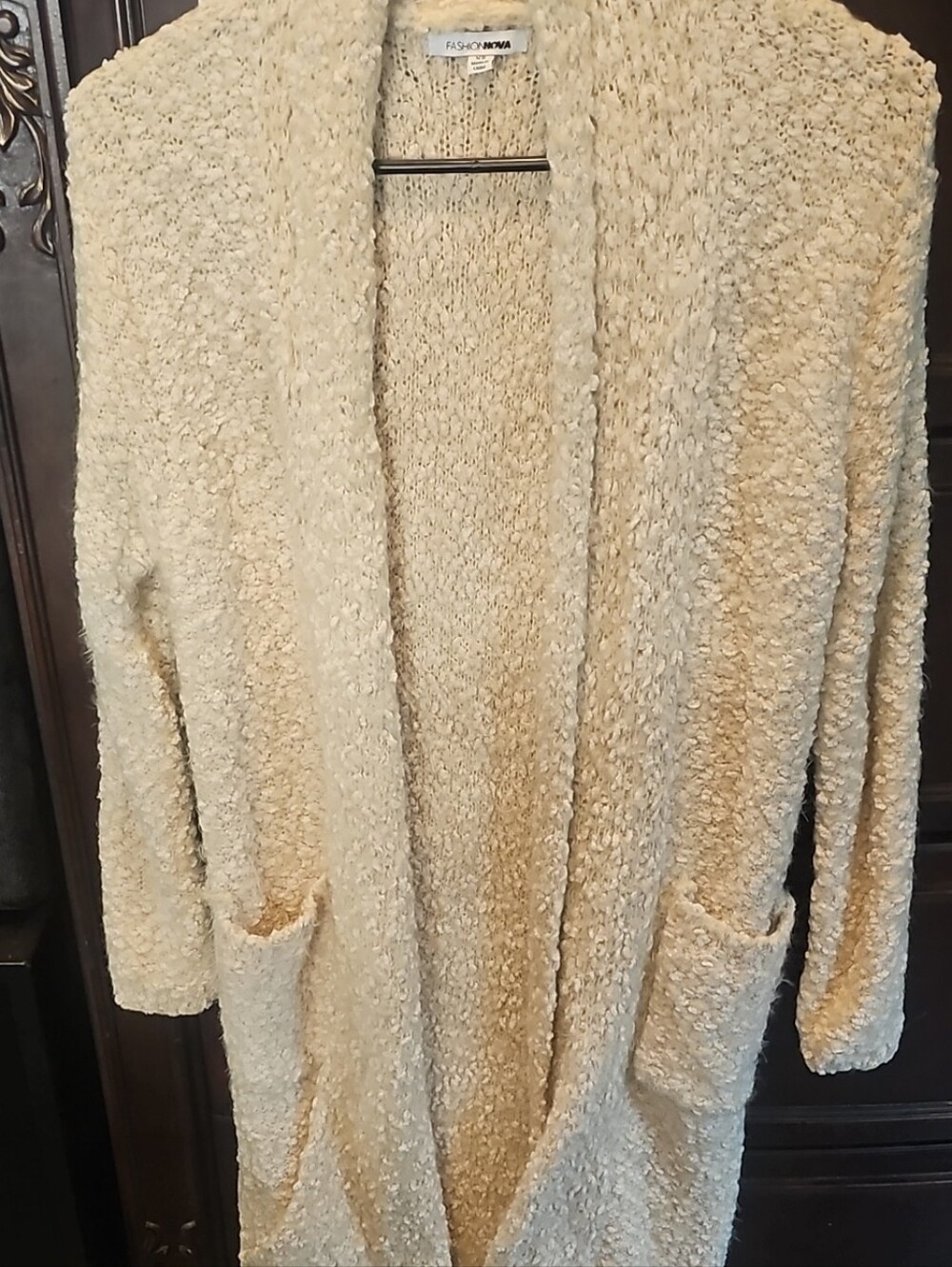 Fashion Nova Cream Bouclé Open-Front Cardigan